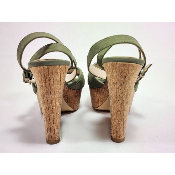 White House Black Market Women's Cork Wedge Sandal 7.5M Olive/ Military Green - Picture 6 of 9